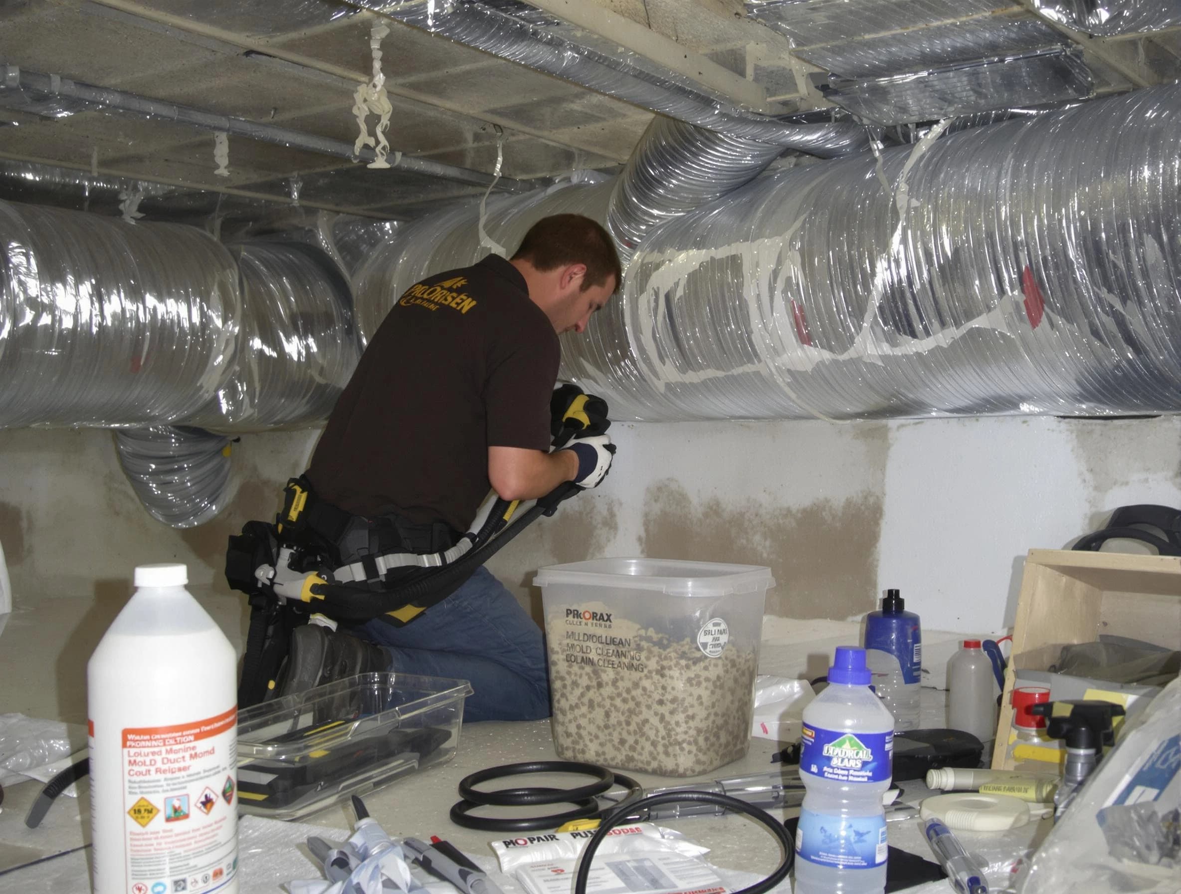 Louisville Air Duct Cleaning specialist performing professional mold removal from air ducts in Louisville