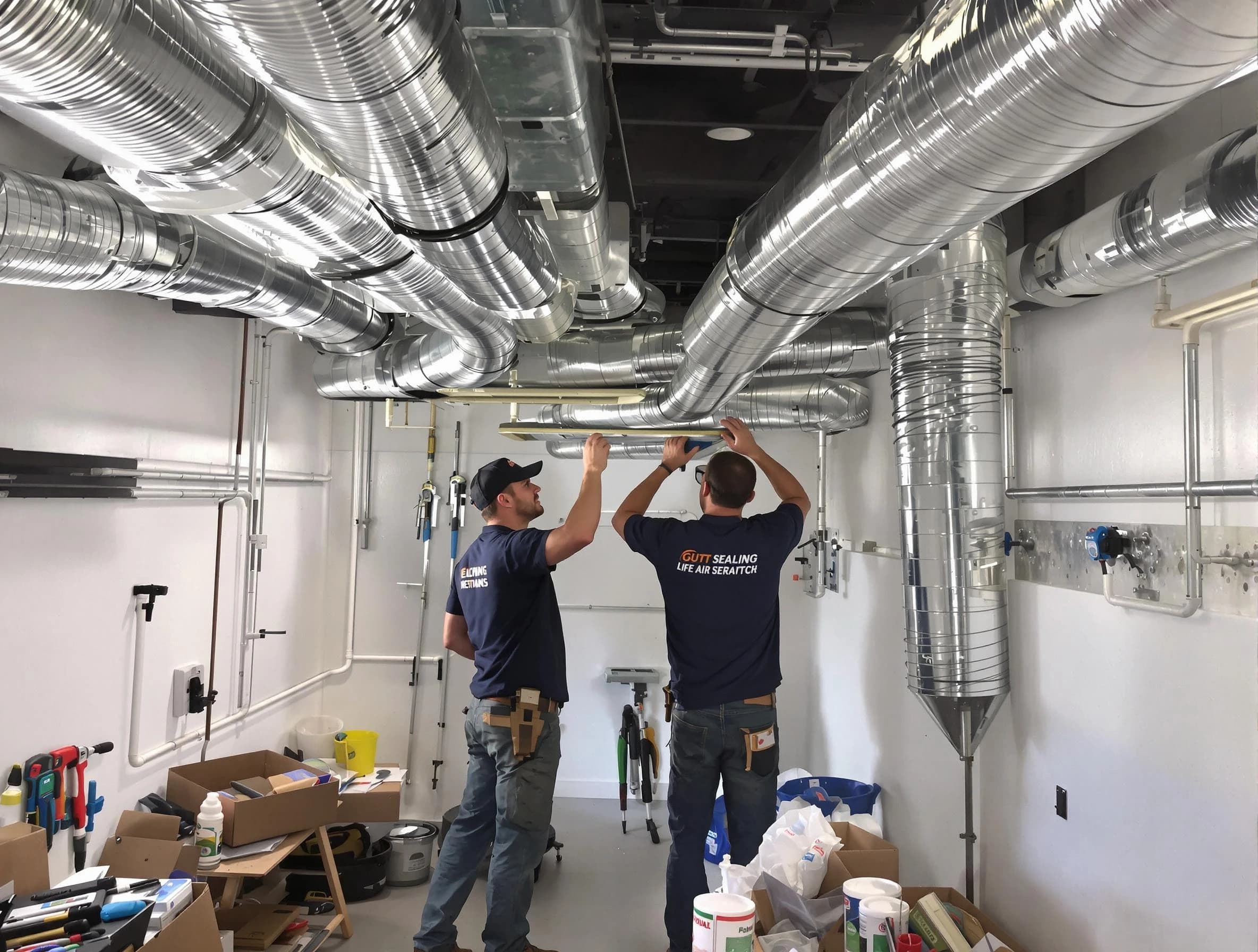 Louisville Air Duct Cleaning technician applying professional duct sealing solutions in Louisville