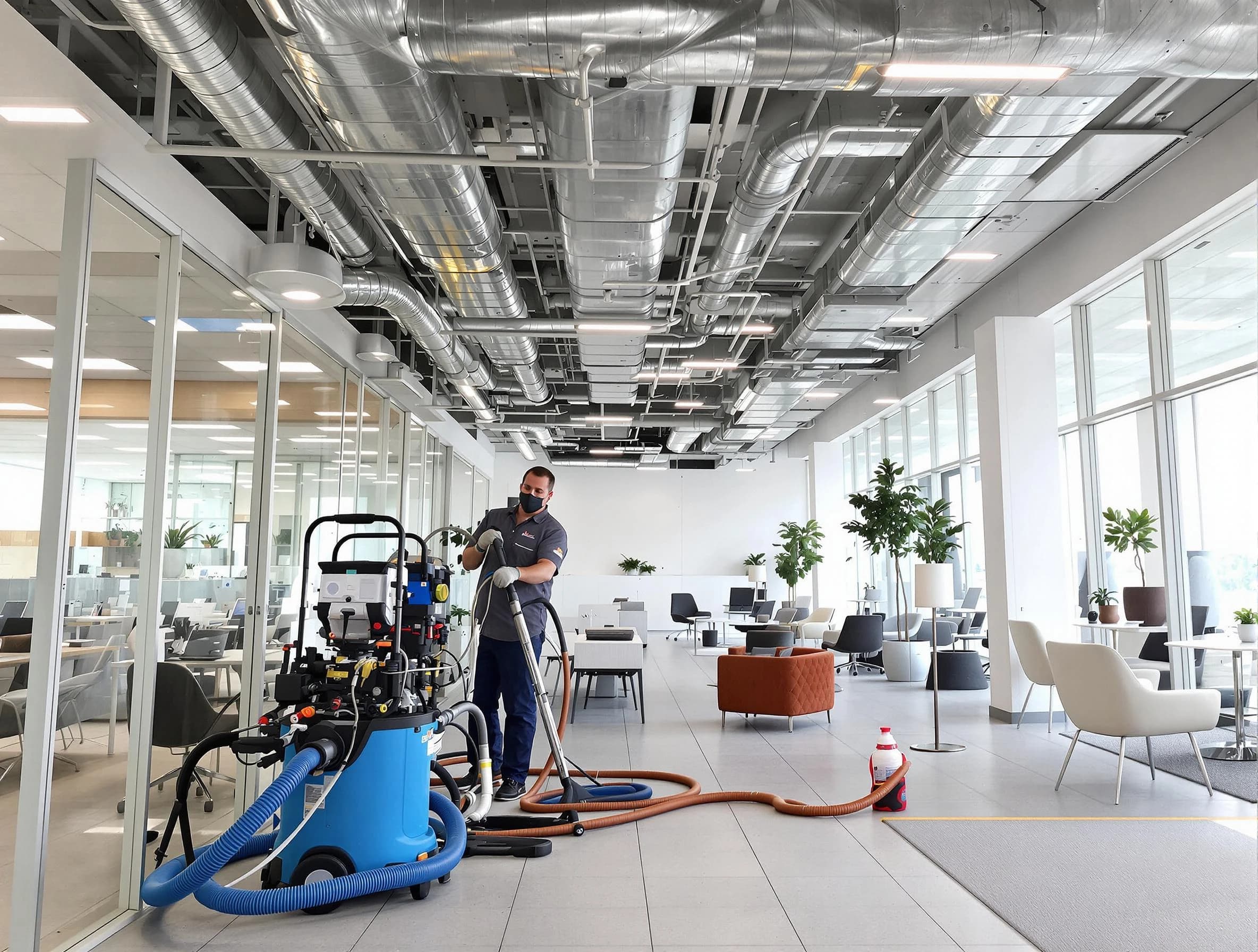 Louisville Air Duct Cleaning team conducting comprehensive commercial duct cleaning at a business location in Louisville