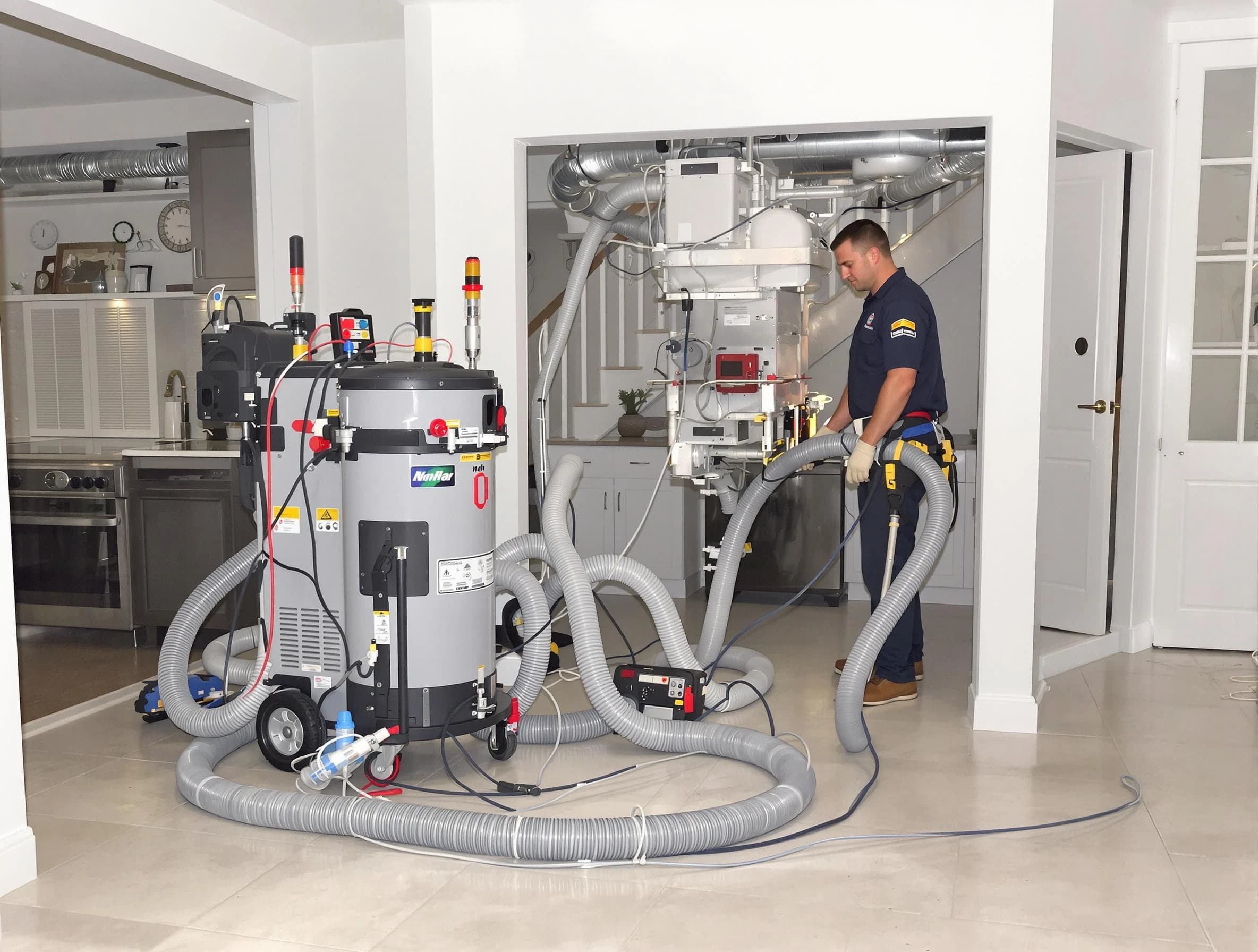 Louisville Air Duct Cleaning technician operating negative pressure cleaning equipment for thorough duct maintenance in Louisville
