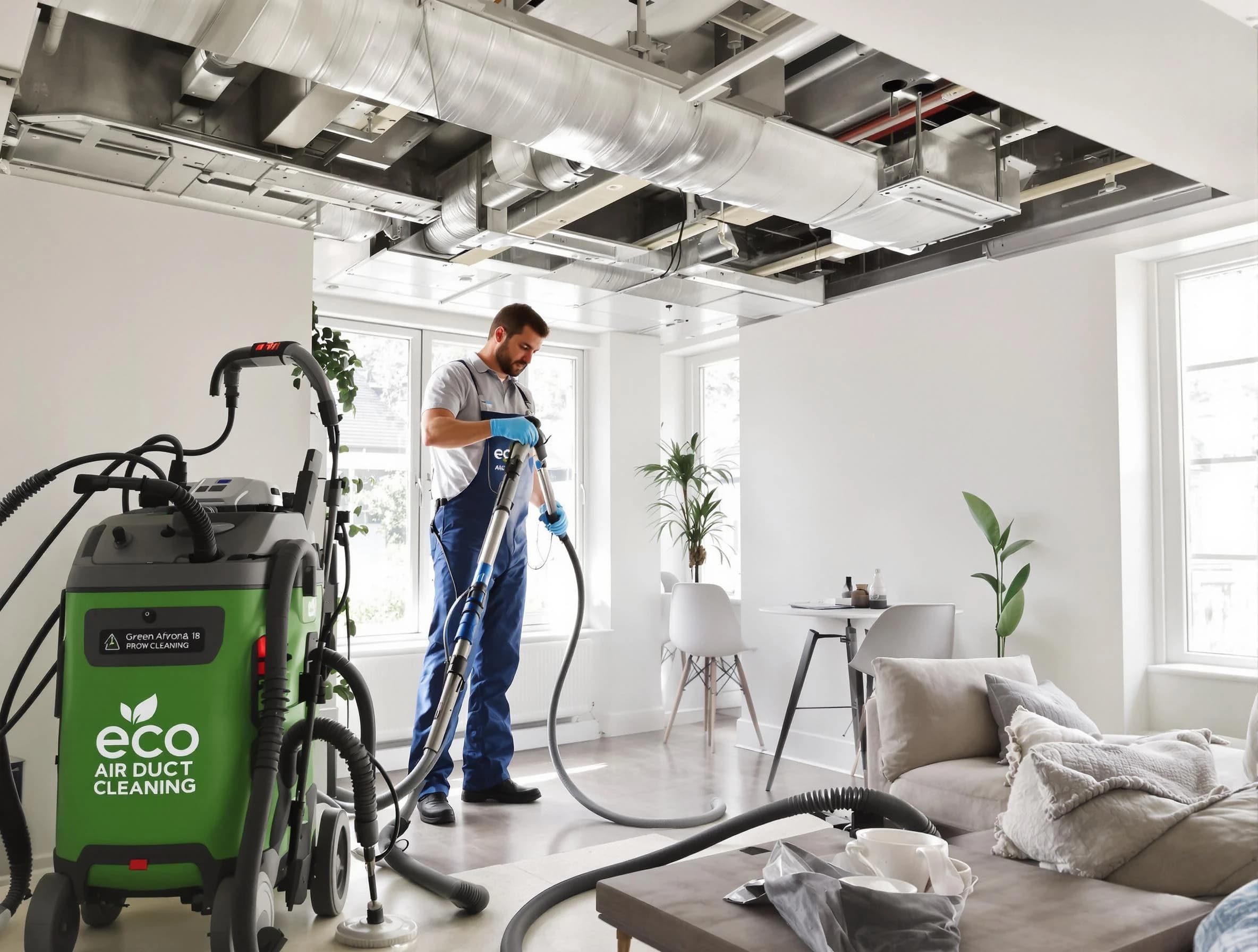 Louisville Air Duct Cleaning technician performing eco-friendly duct cleaning using sustainable methods in Louisville