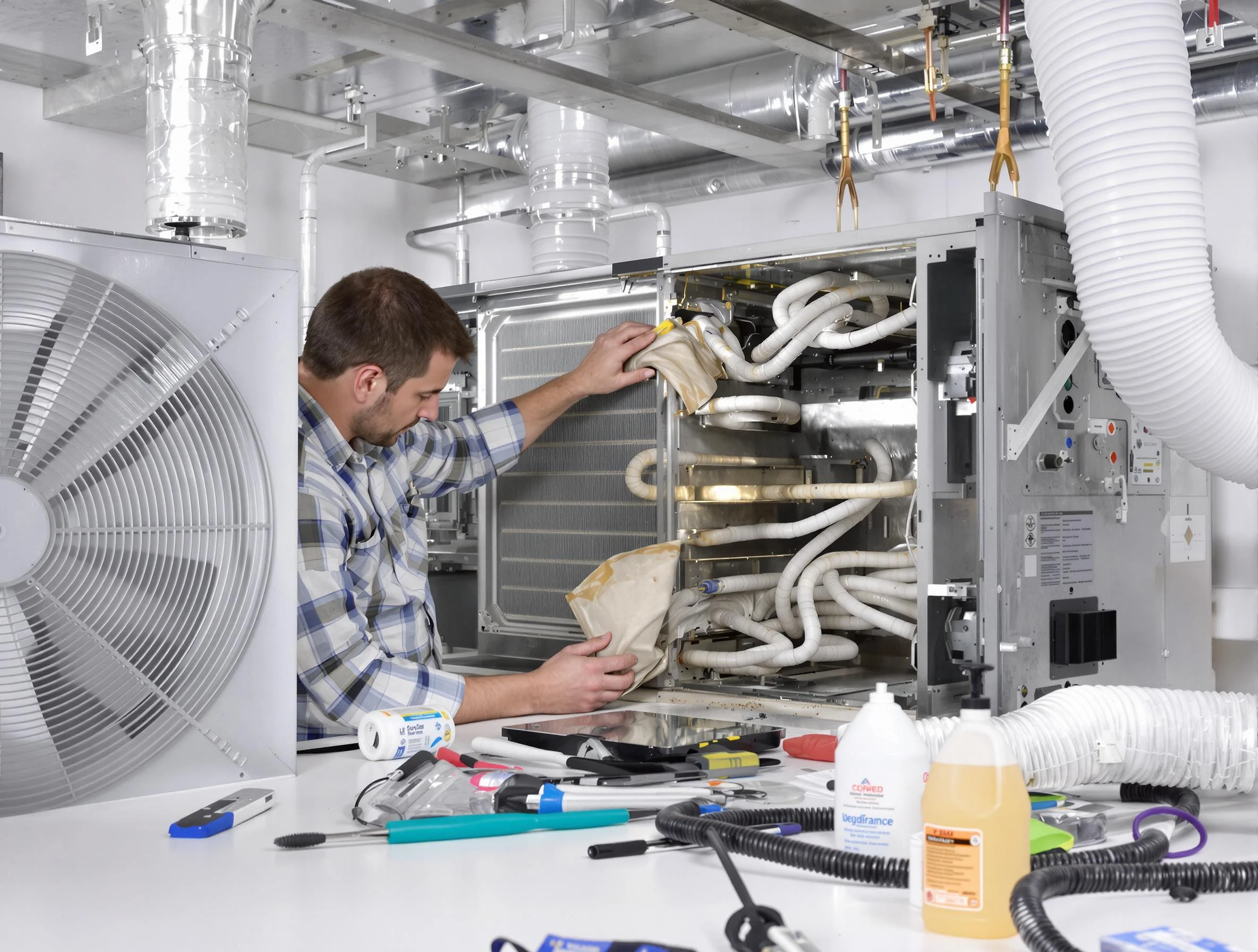 Louisville Air Duct Cleaning specialist performing precision AC coil cleaning in Louisville