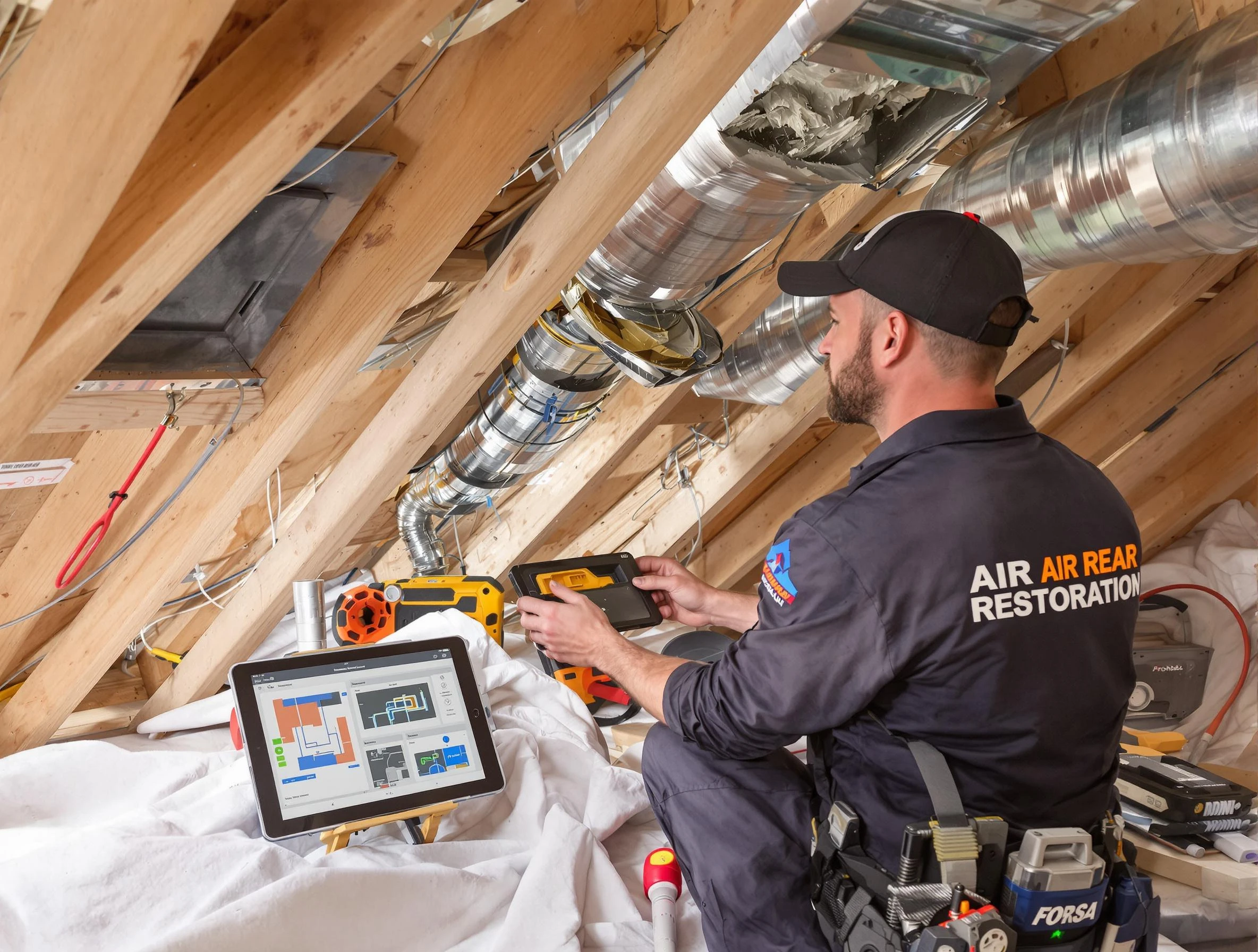 Louisville Air Duct Cleaning technician performing precise duct repair work in Louisville