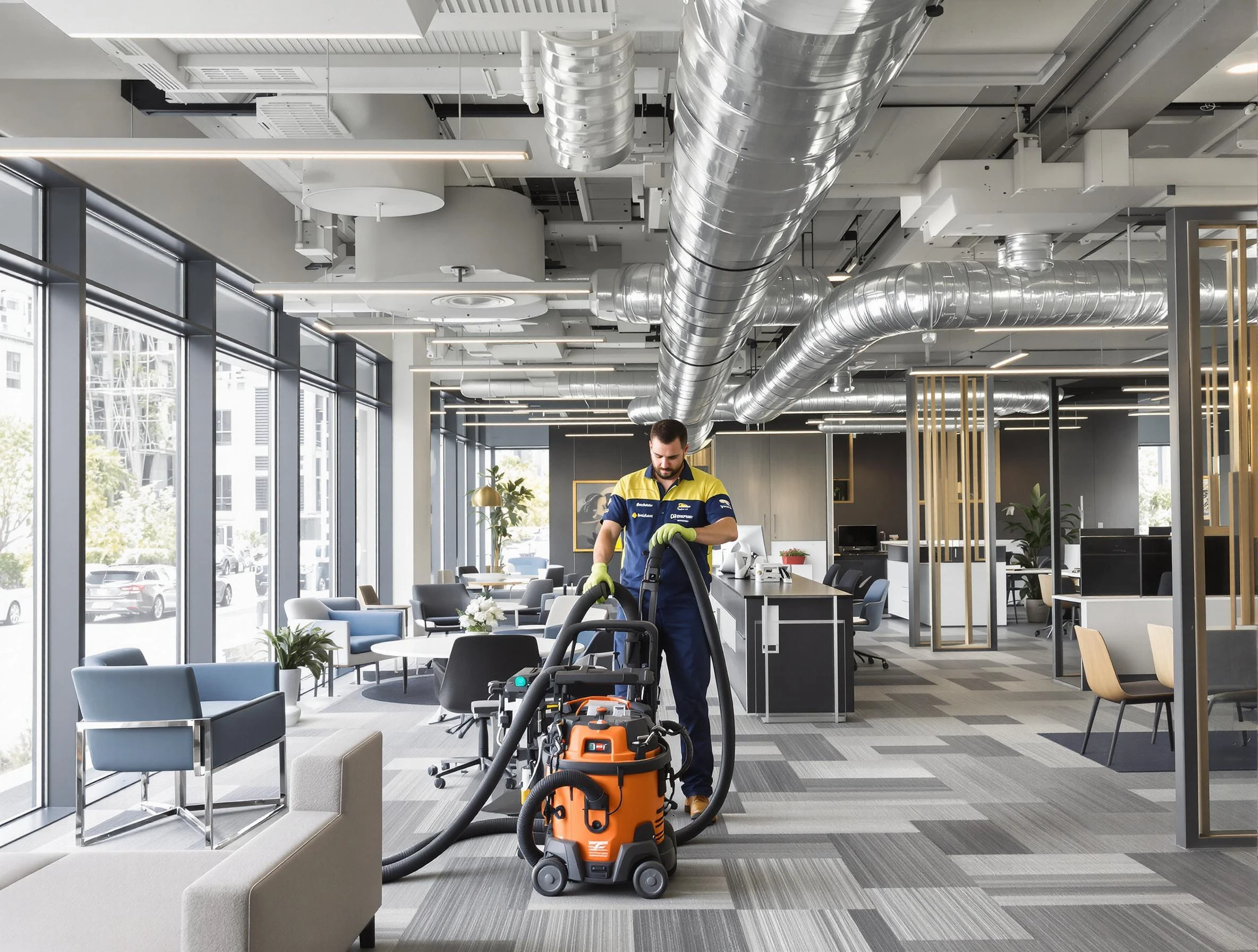 Louisville Air Duct Cleaning team performing thorough commercial duct cleaning at a Louisville business center